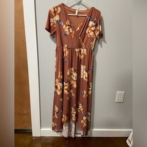 PinkBlush Rust Floral Hi-Low Maternity Wrap Dress